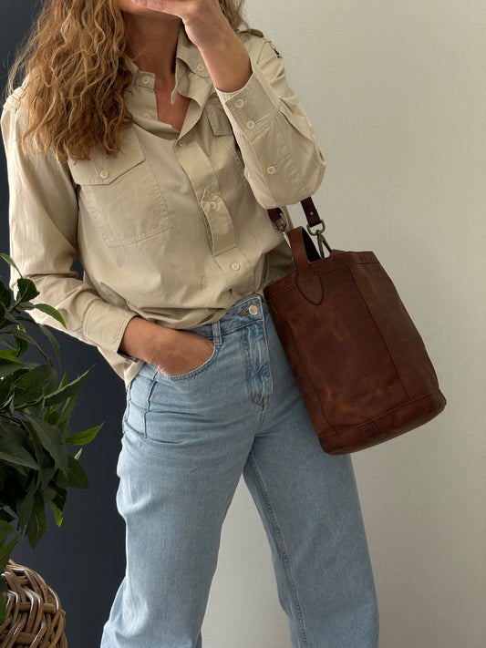 MALABABA. Bolso marrón piel doble asa