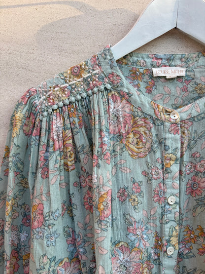 LOUISE MISHA. Blusa verde claro estampada