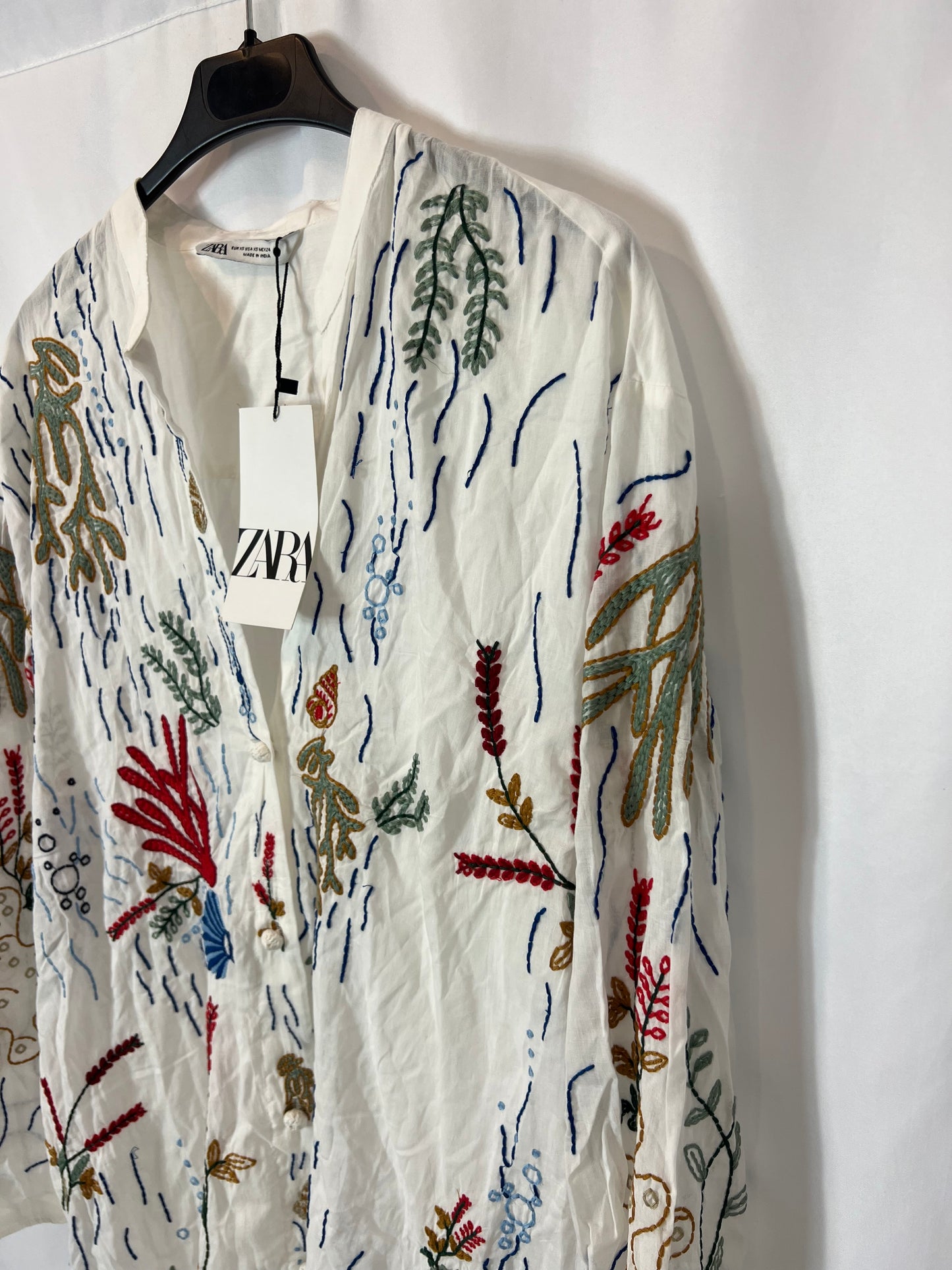 ZARA. Embroidered midi shirt dress. XS (S/M)