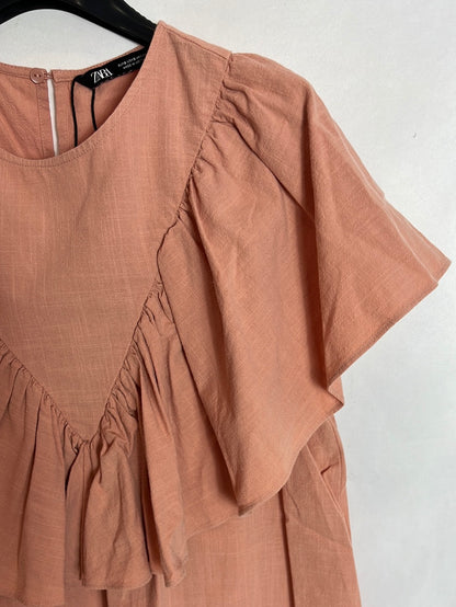 ZARA. Top rosa algodón T.s