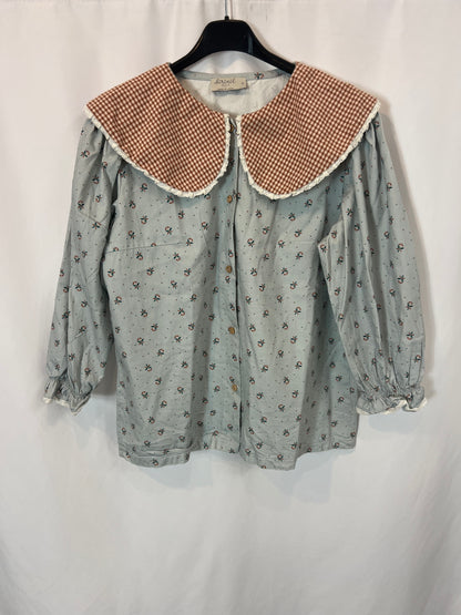BIRINIT. Blue printed blouse with baby collar Tm