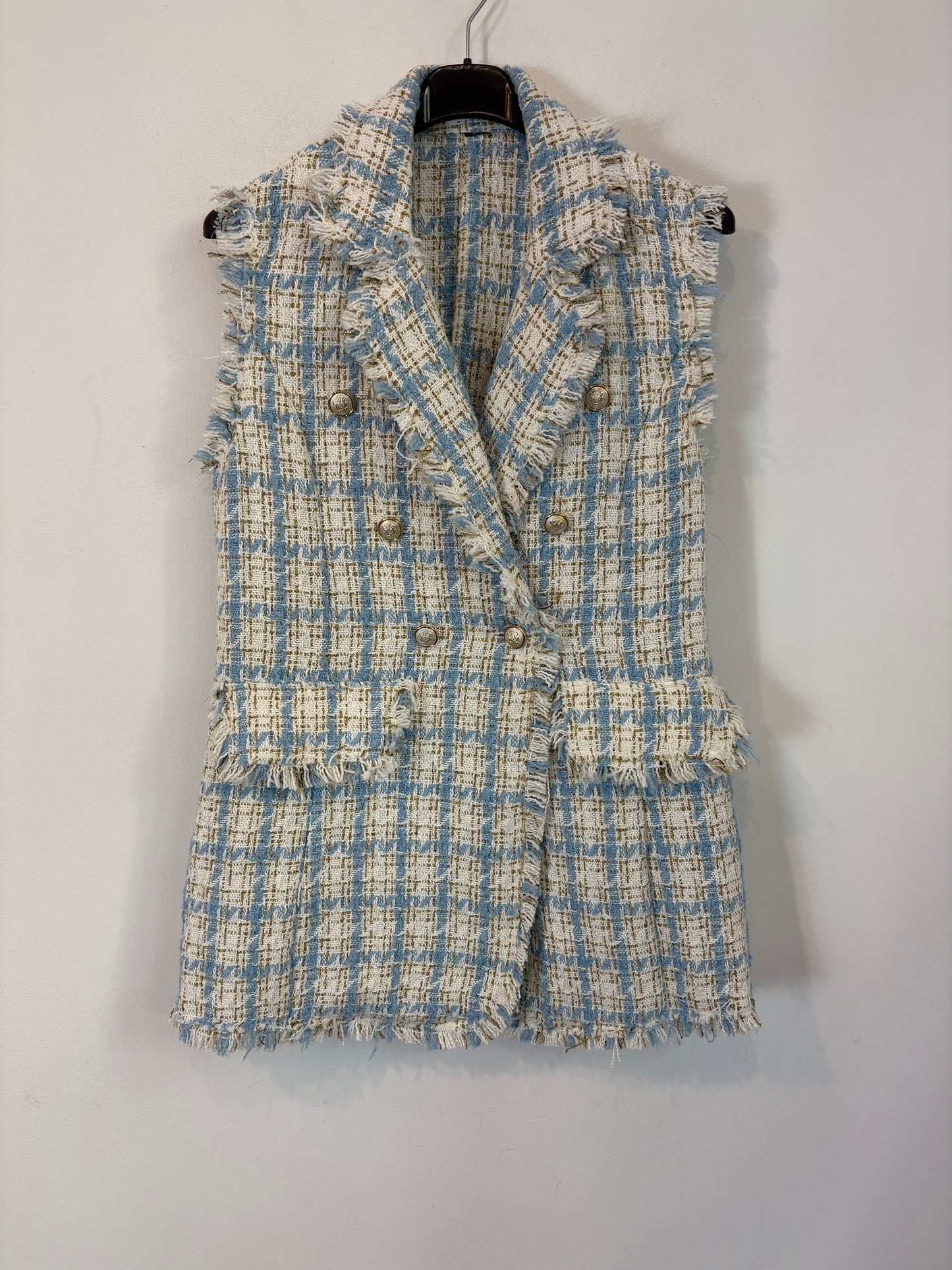 OTRAS. Chaleco tweed azul claro. T S/M