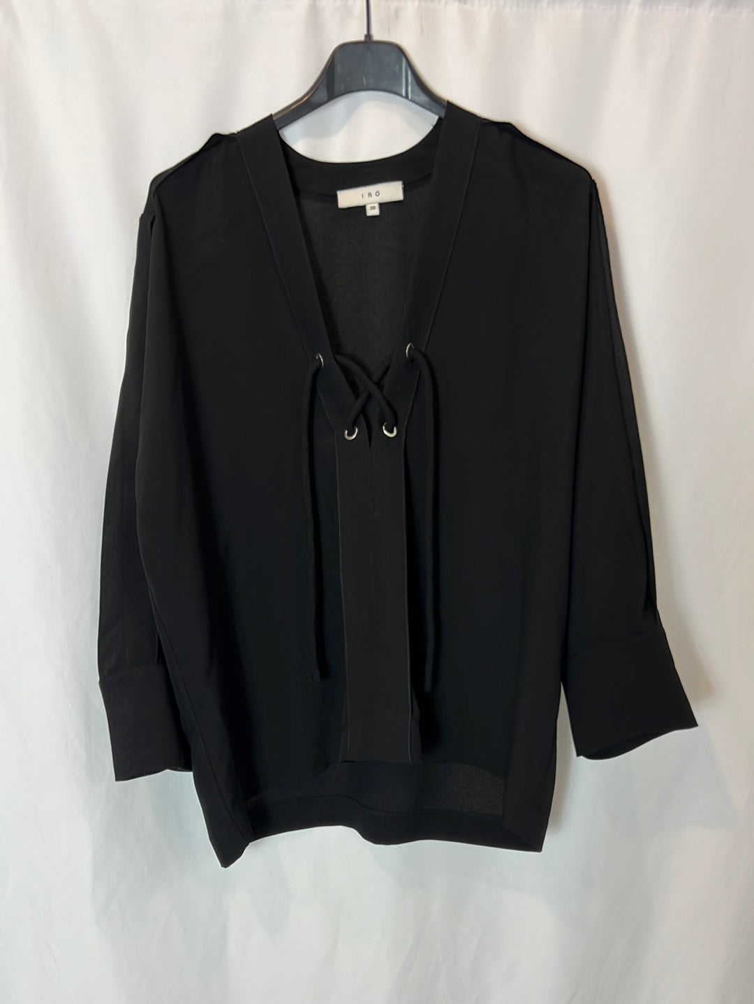 IRO. Flowing black blouse with neckline detail. Size 38