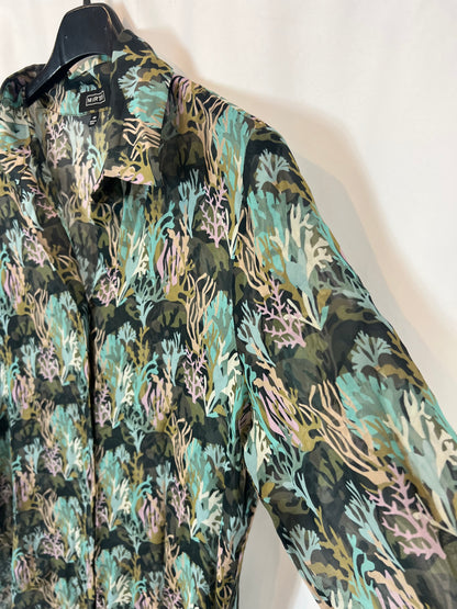 MIRTO. Long printed silk dress, size 40