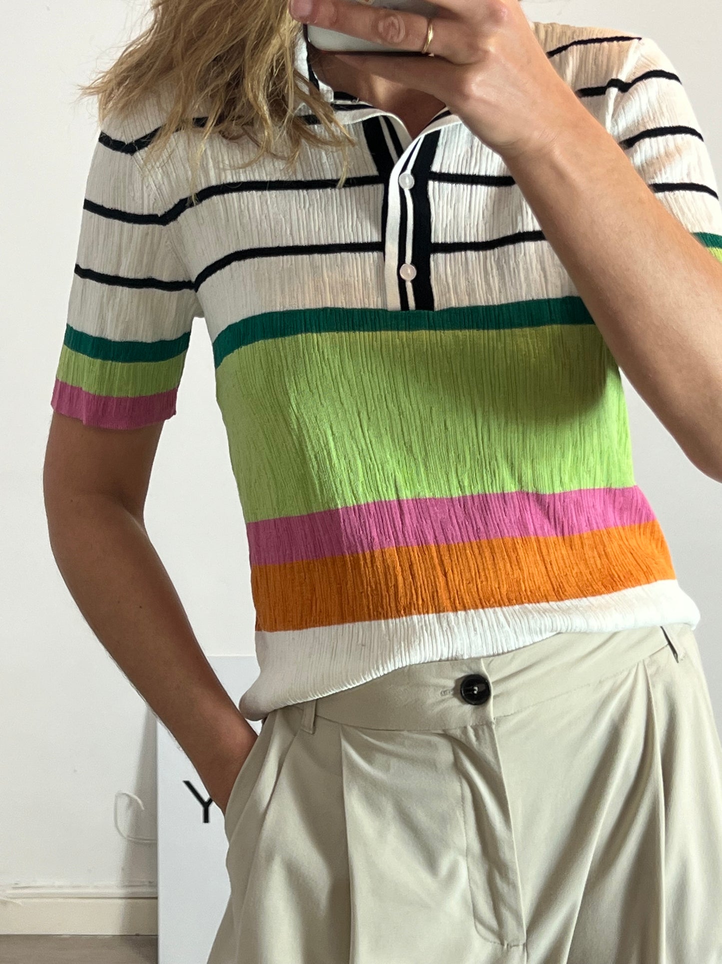 MANGO. Striped polo top with colors Tl