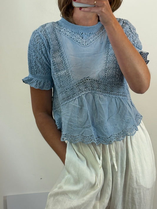 ZARA. Top azul claro texturas