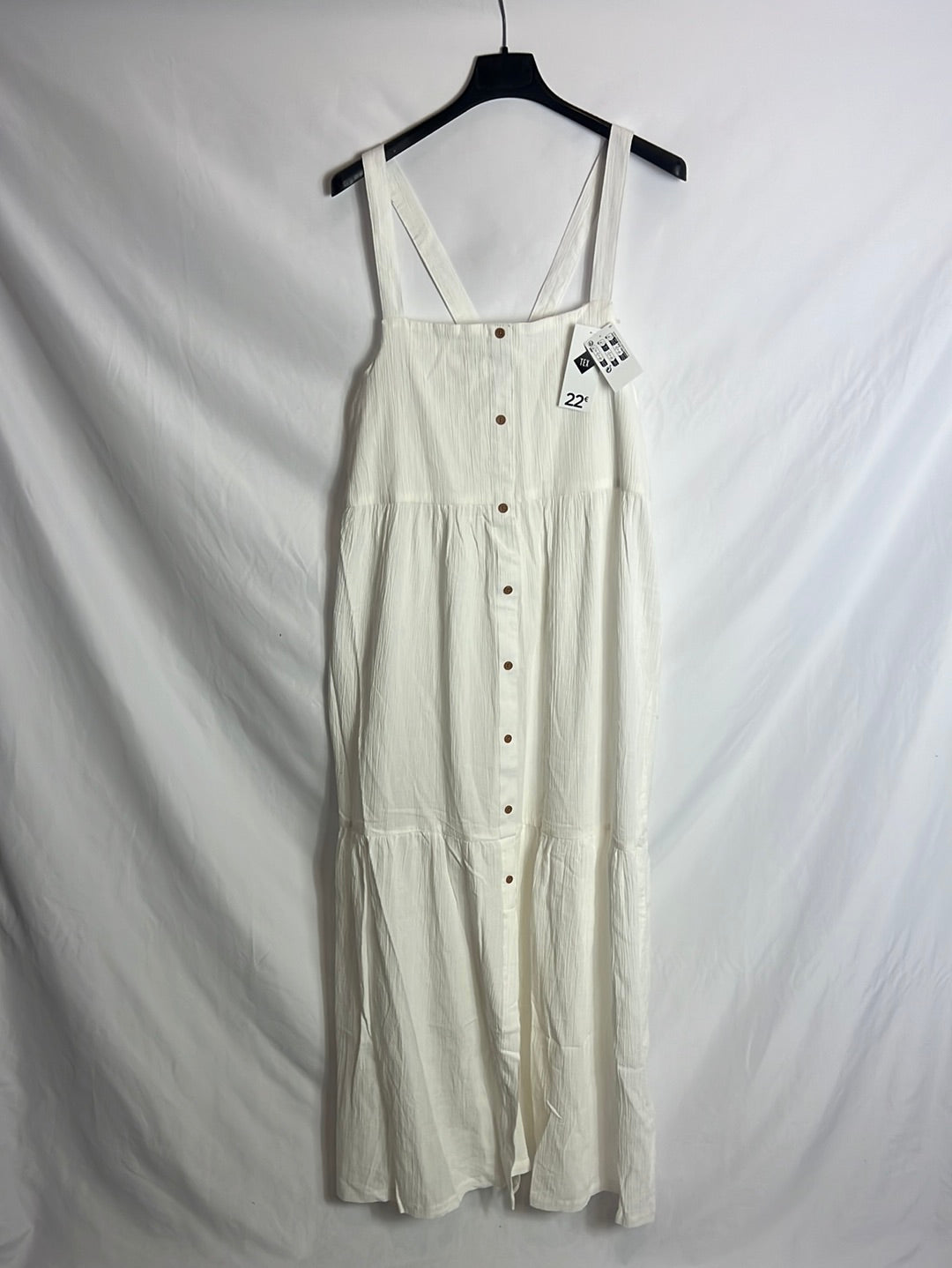 TEX. Vestido largo blanco textura. T L