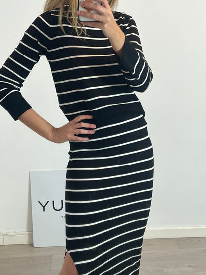 PIECES. Falda midi punto rayas T.xs