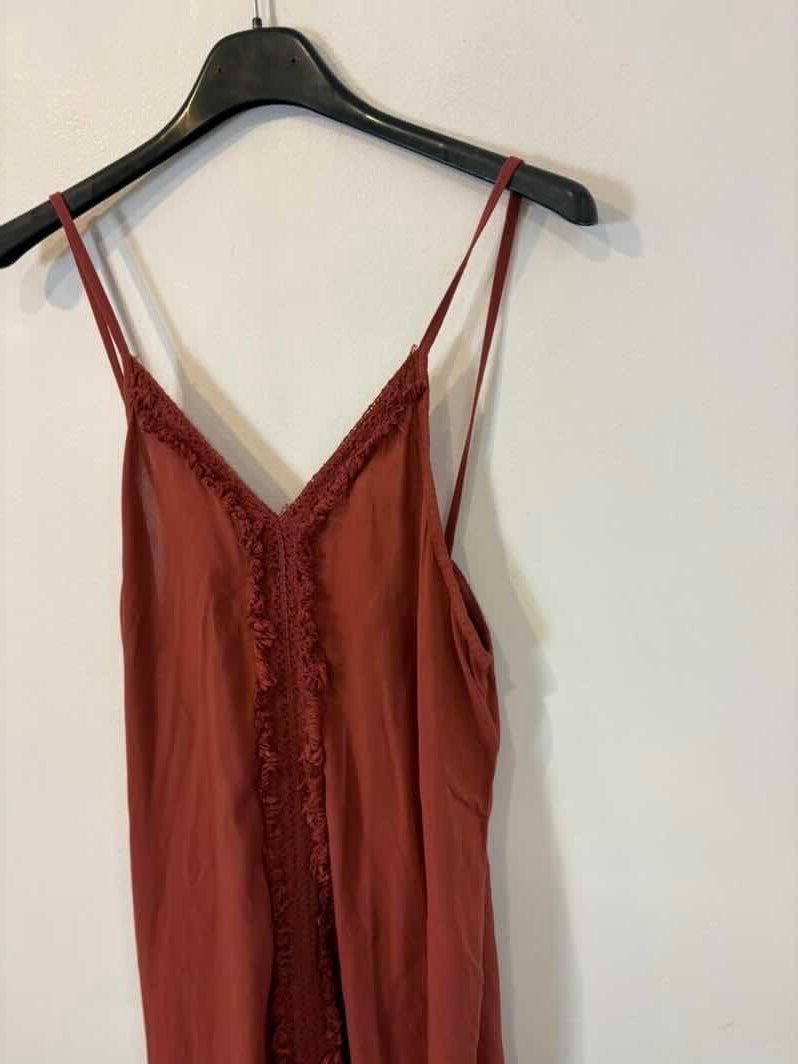 Vestido largo teja con lino