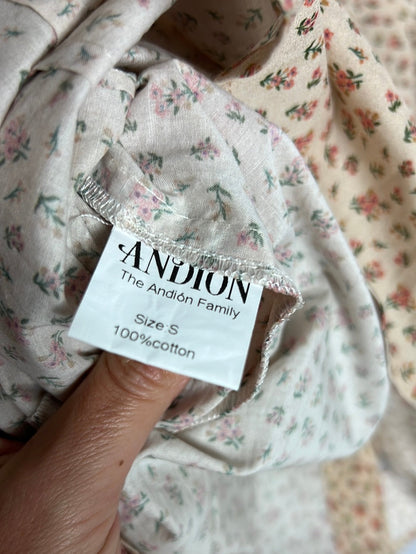ANDION. Blusa flores manga abullonada. T S