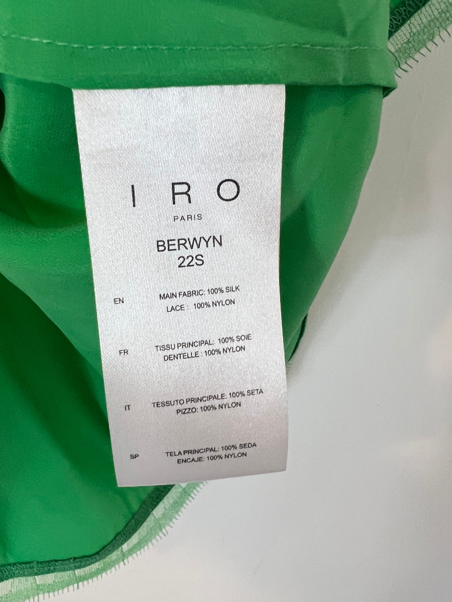 IRO. Top lencero verde seda T.34