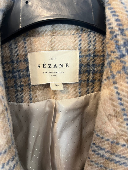 SÉZANE. Chaqueta beige cuadros lana T.34