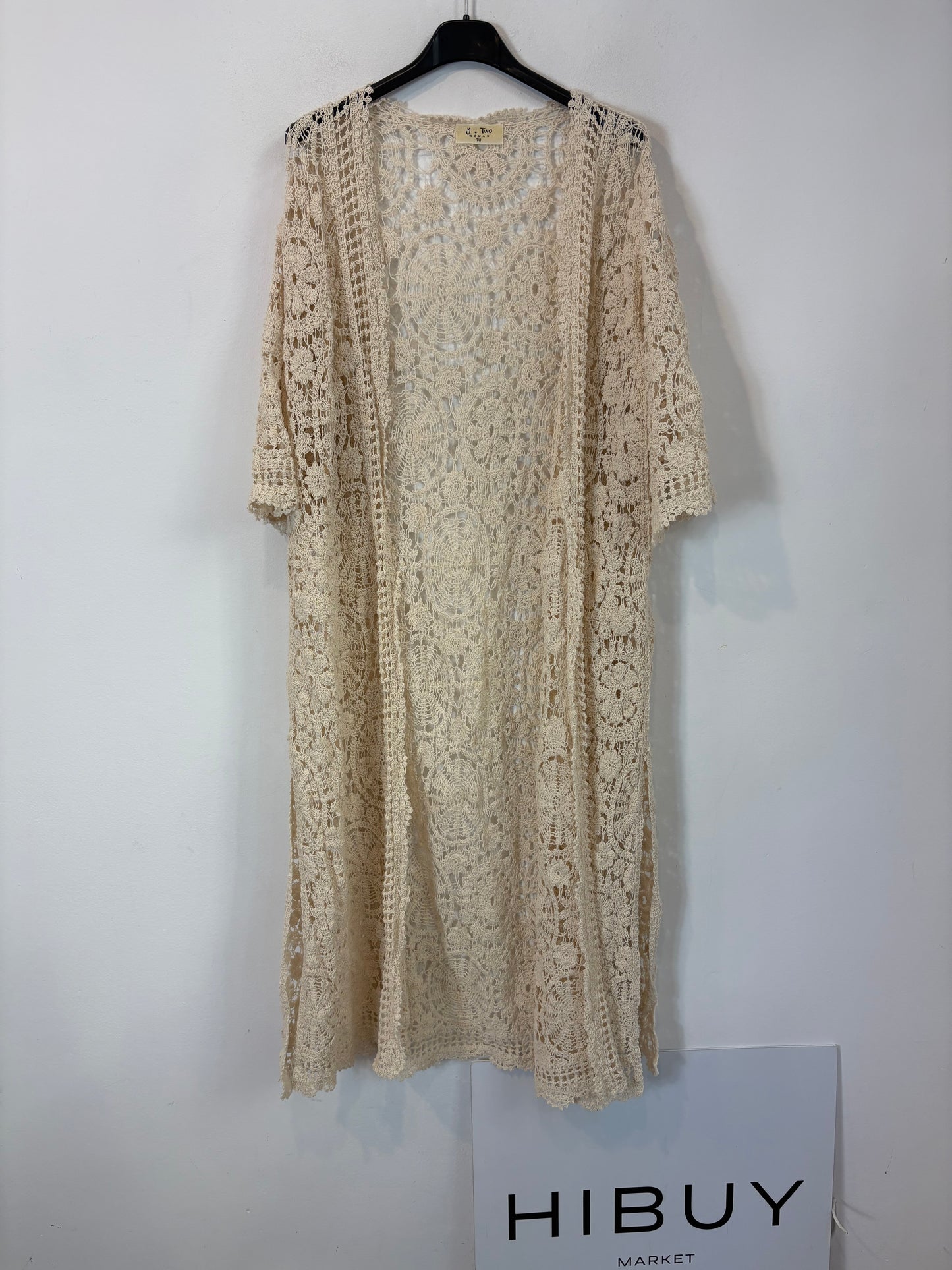 Kimono crochet beige claro