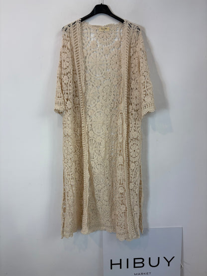 Kimono crochet beige claro