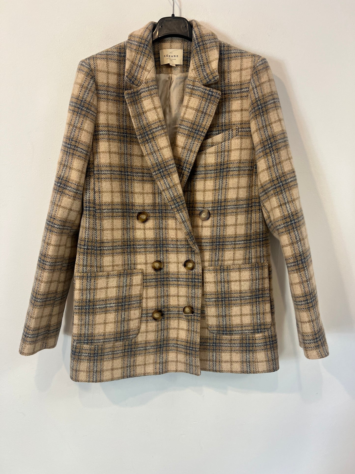 SÉZANE. Chaqueta beige cuadros lana T.34