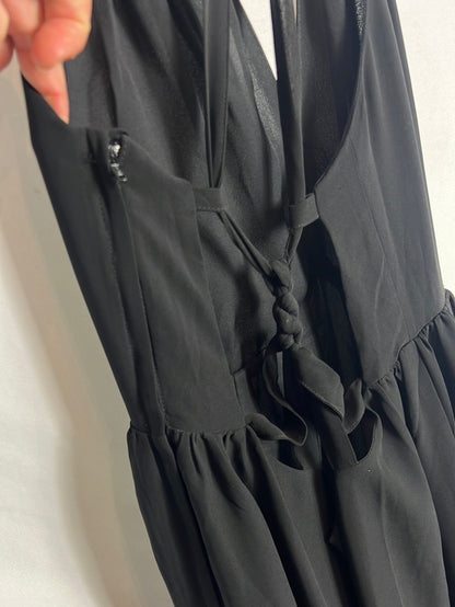 H&M. Vestido largo negro gasa. T 38