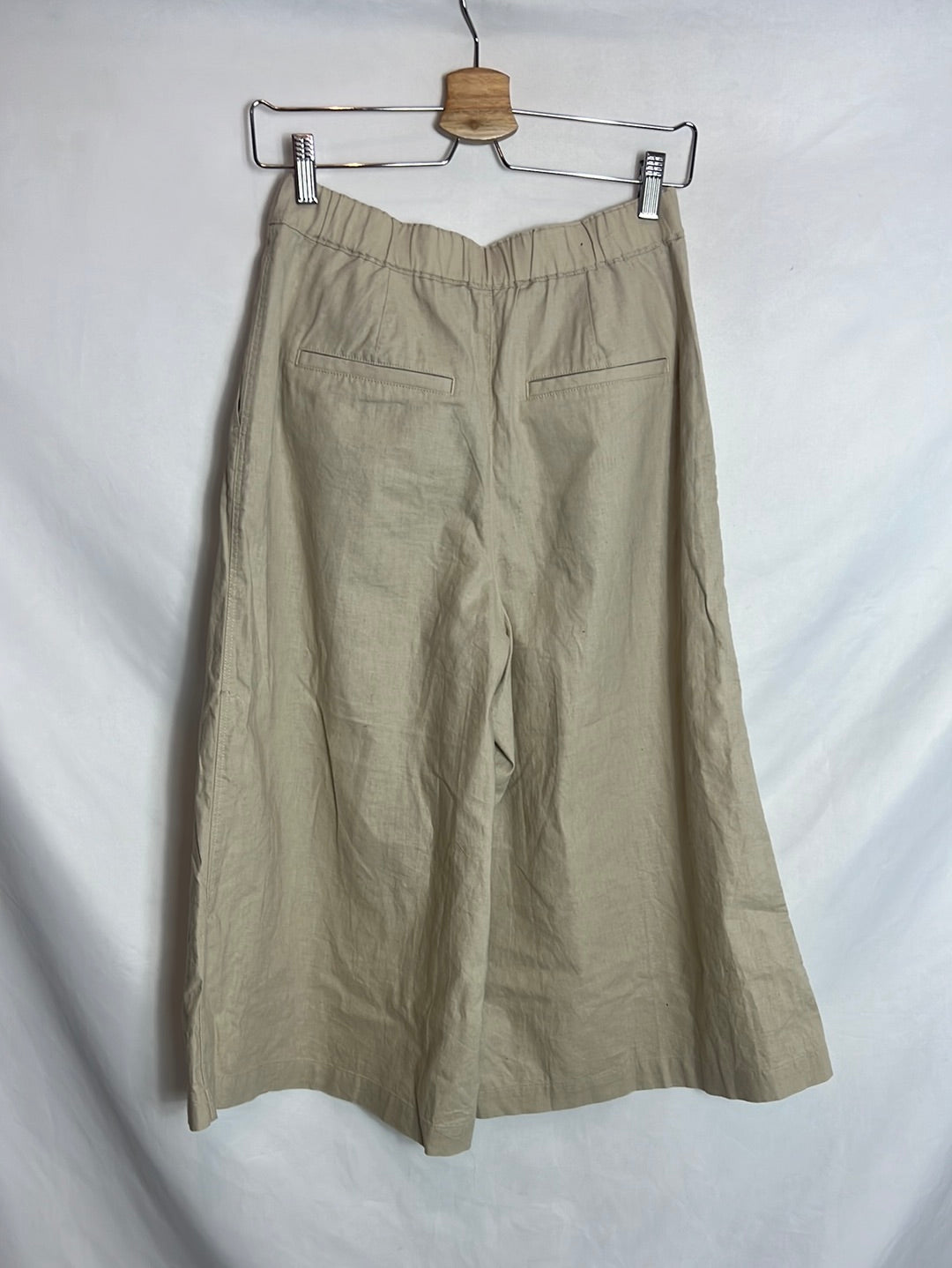 UNIQLO. Pantalón efecto falda midi Lino beige. T S