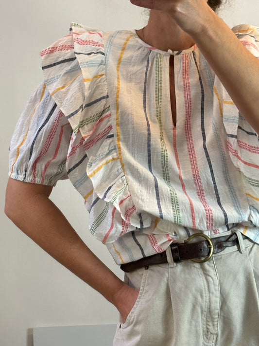 CHERUBINA. Blusa volantes rayas colores