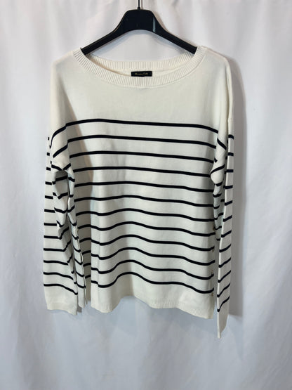 MASSIMO DUTTI. Jersey blanco rayas detalle botones. T S