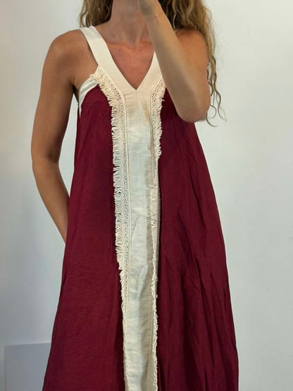 Vestido largo granate fluido