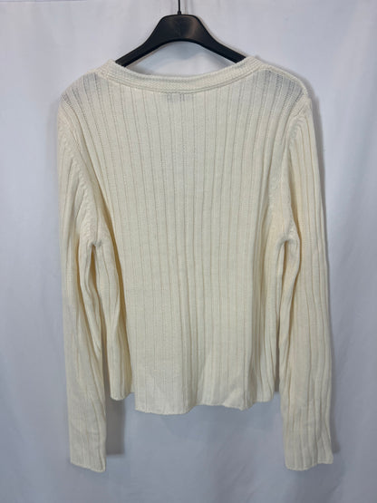 STRADIVARIUS. Cárdigan canalé color crudo. T L