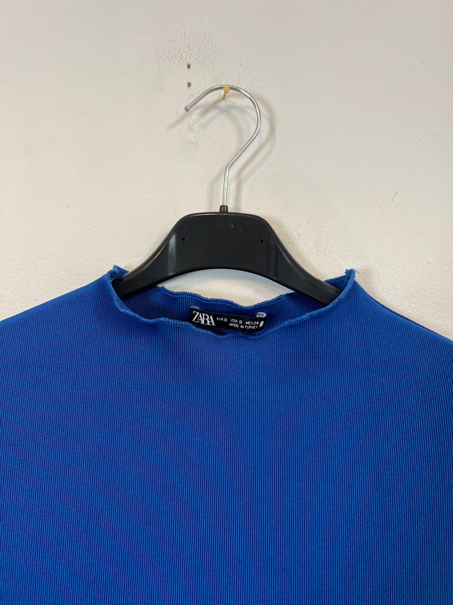 ZARA. Vestido canalé elástico azul T.s