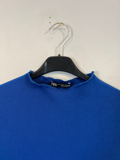 ZARA. Vestido canalé elástico azul T.s