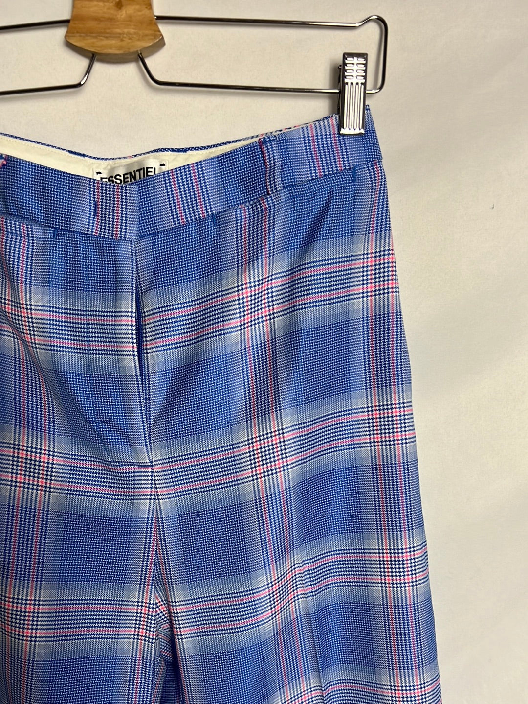 ESSENTIEL. Pantalones palazzo azules cuadros. T 36