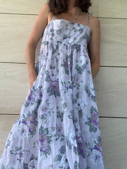 TCN. Long dress with mauve florals. TS/M