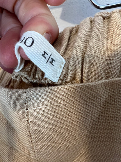 OYSHO. Pantalón fluido con lino beige. T M
