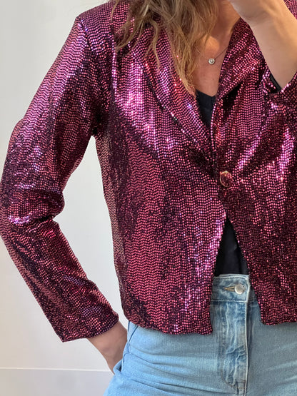 OTRAS. Chaqueta textura metalizada rosa. T M