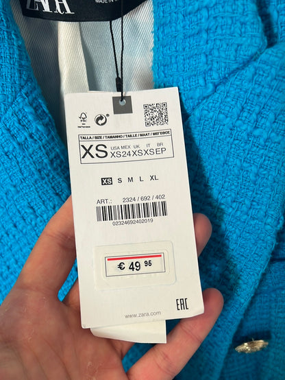 ZARA. Blazer turquesa tweed. T XS