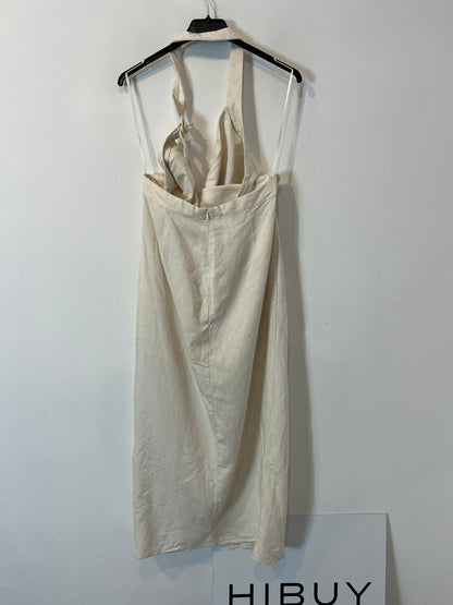 ZARA. Vestido largo color crudo abertura