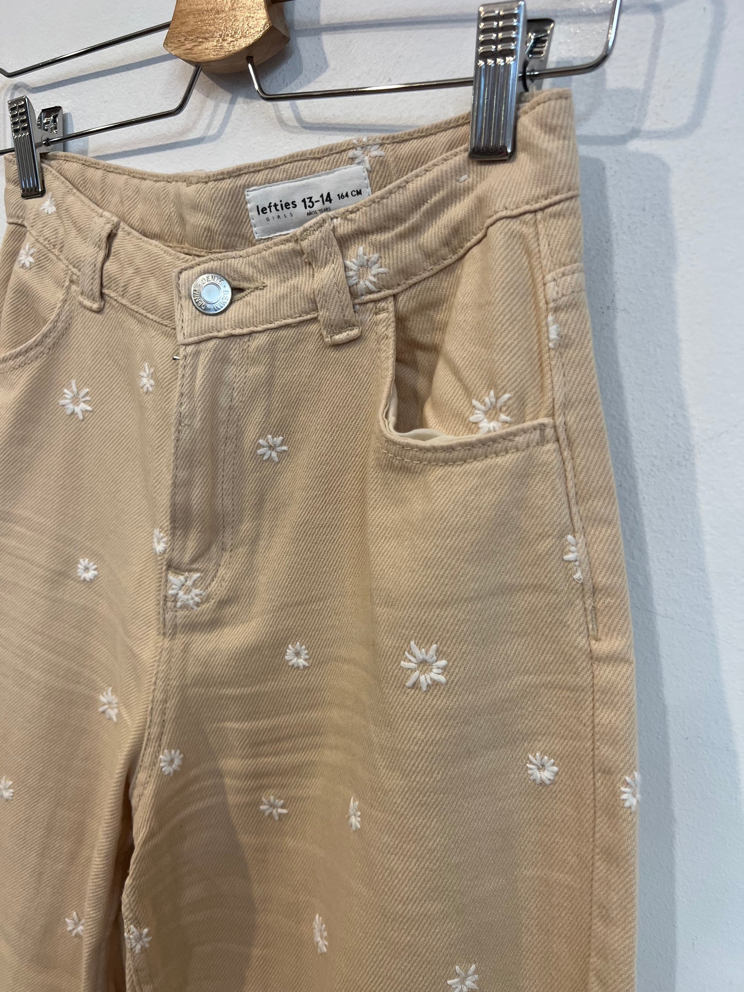 LEFTIES. Lightweight embroidered denim. Size 13-14 years (xs)