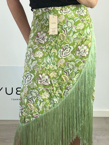 LETIZ BARCELONA. Falda midi cruzada flecos. T M