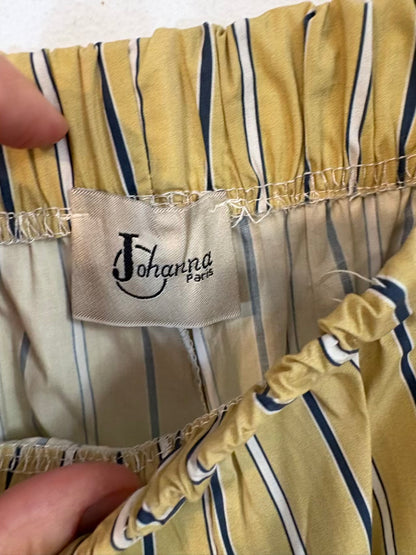JOHANNA PARIS. Pantalón algodón pistacho rayas