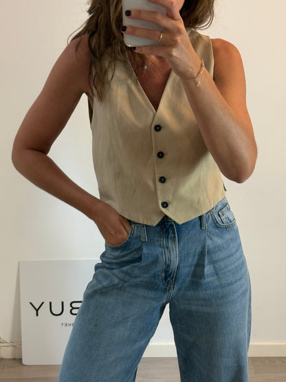 ZARA. Chaleco beige tostado mezcla. T M