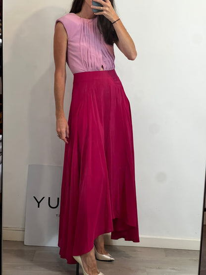 SALONI. Vestido largo seda bicolor