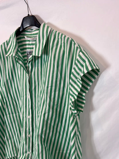 ZARA. Green and white striped flowing shirt Tl
