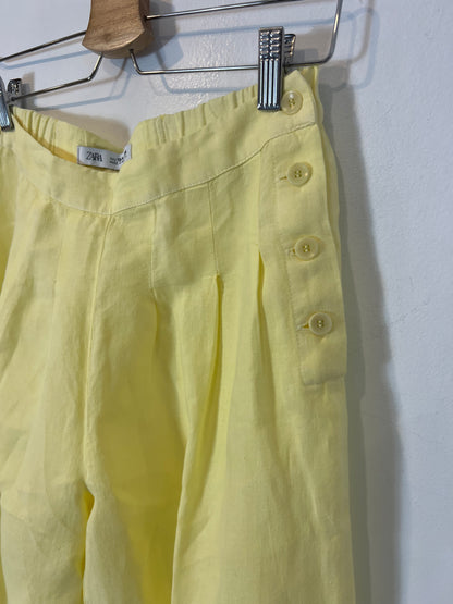 ZARA. Pastel yellow pleated linen trousers. Size 13-14 years (S)