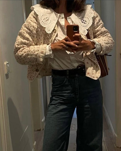 RITAVON. Chaqueta beige flores T.38