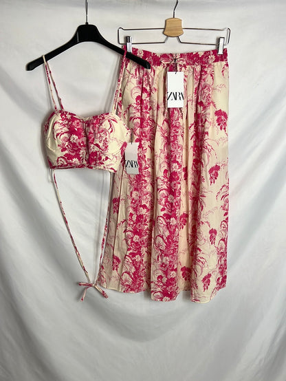 ZARA. Total look falda y top estampado. T S