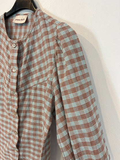 SIMONA STUDIO. Blue and brown checked blouse, size 36