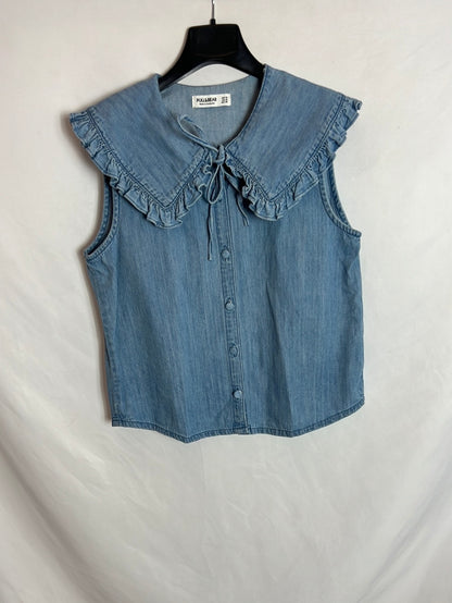 PULL&BEAR. Camisa denim cuello bebé T.m