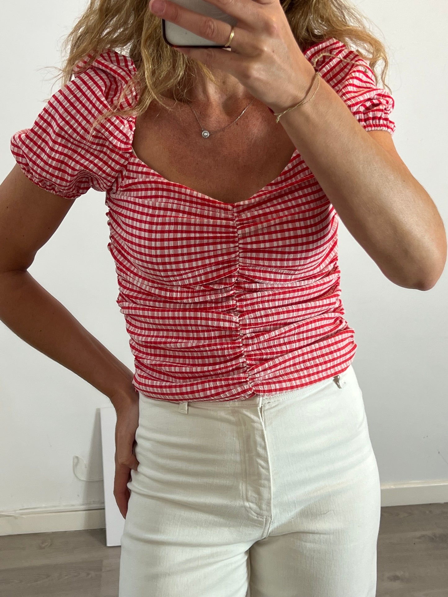 MANGO. Top bicolor elástico fruncidos. T M