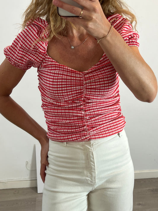 MANGO. Top bicolor elástico fruncidos. T M