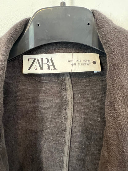 ZARA. Blazer fluida lino gris/azul oscuro  T.s