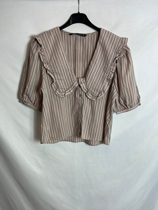 ZARA. Blusa malva rayas T.m