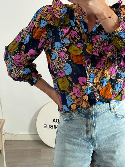 FRNCH PARÍS. Blusas azul flores T.s