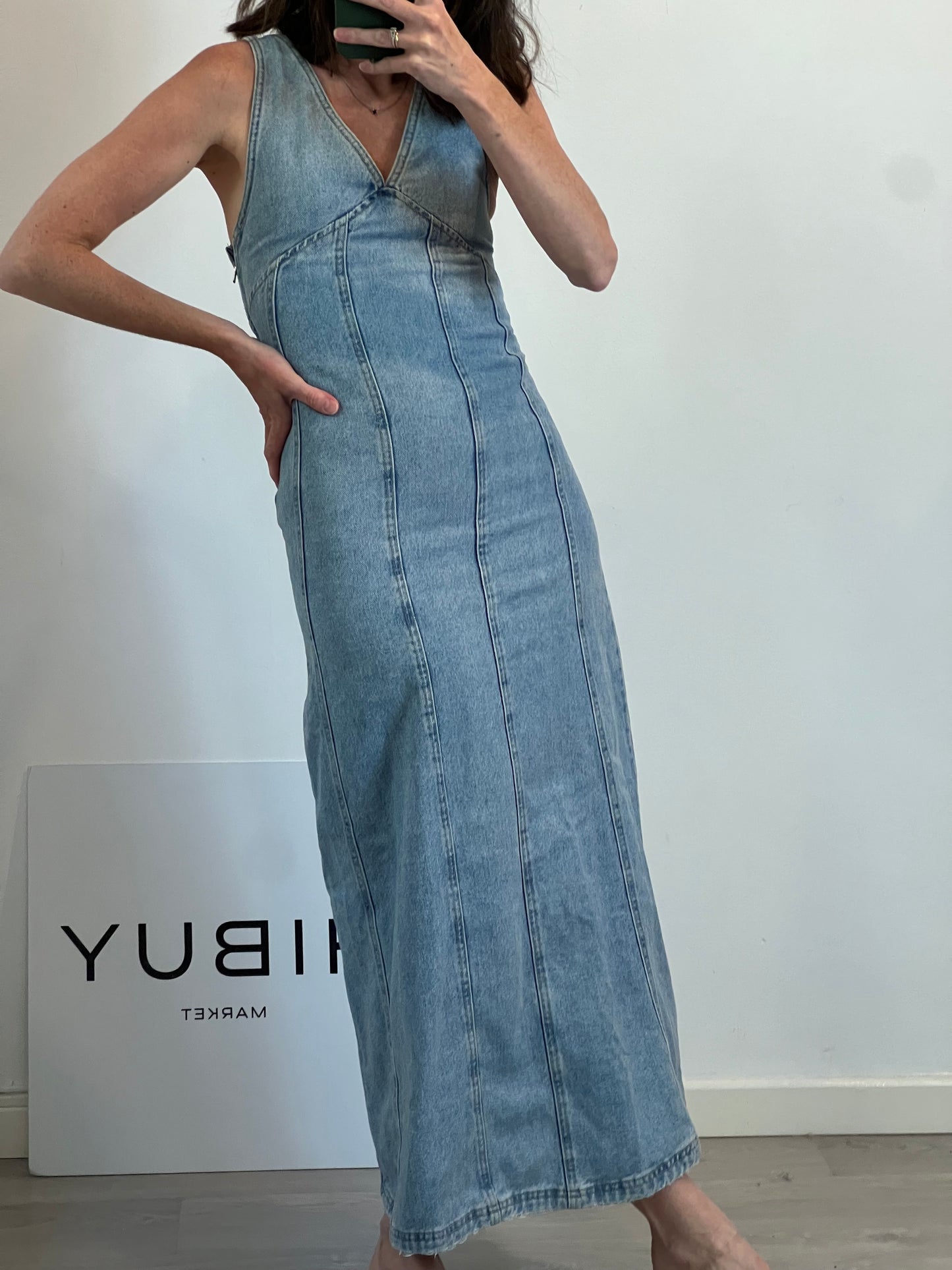 PULL&BEAR. Vestido largo denim. T. XS